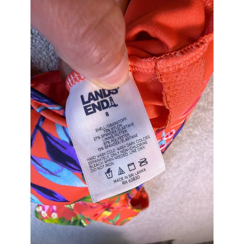 Lands End Swimsuit Women 8 Orange Tropical Floral One Piece Swimwear NEW‎